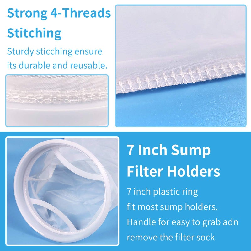 Conie ZCONIEY Large Aquarium Filter Bags 7" Opening x 17" Long Nylon Filter Socks 75 Micron Felt Filtration 2Pack - Image 3